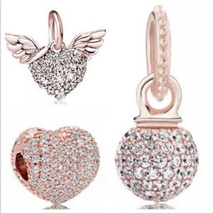 Crystal Angel Wing, Pave Ball, Heart Charm Bundle